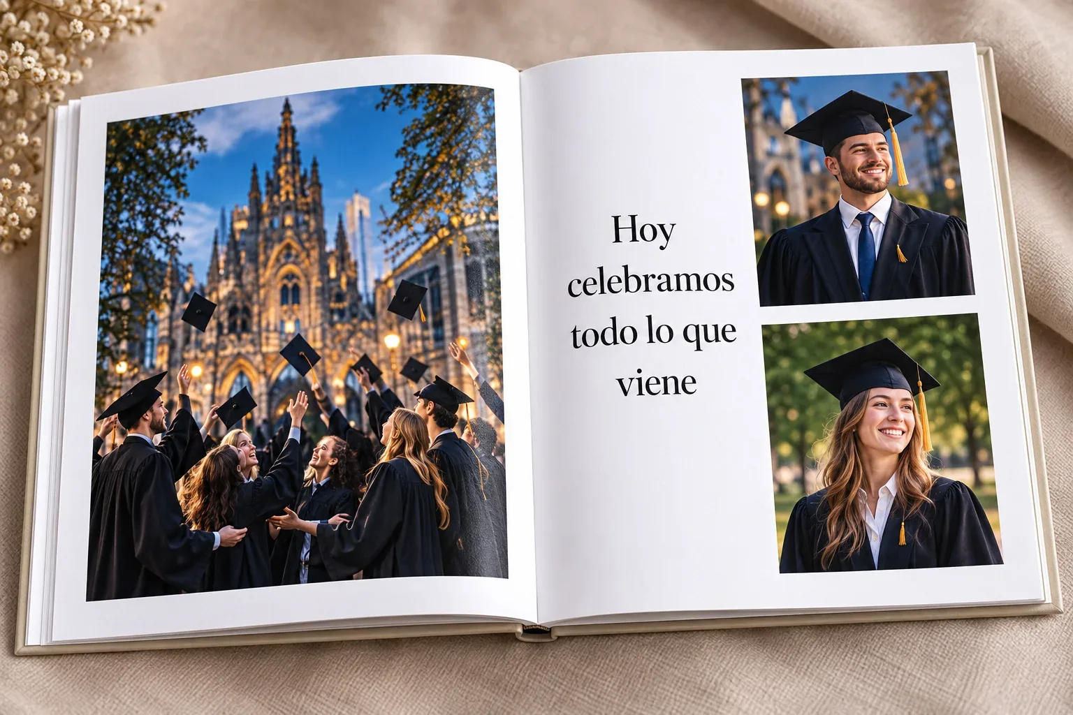 Photo Book abierto con fotografías de graduación